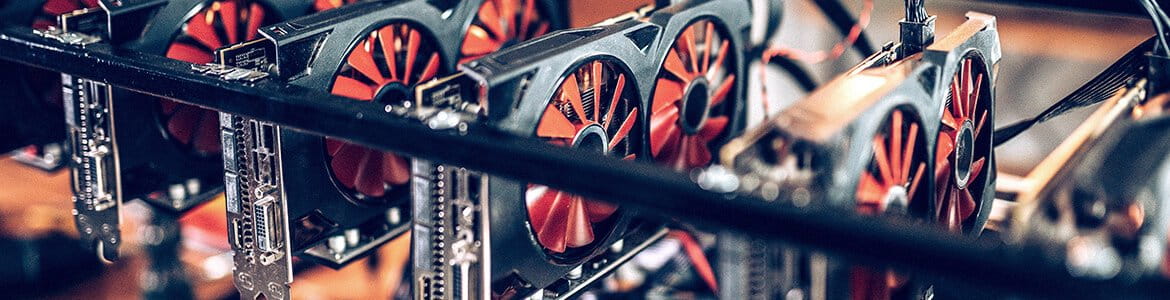 A row of graphic cards for crypto farming
