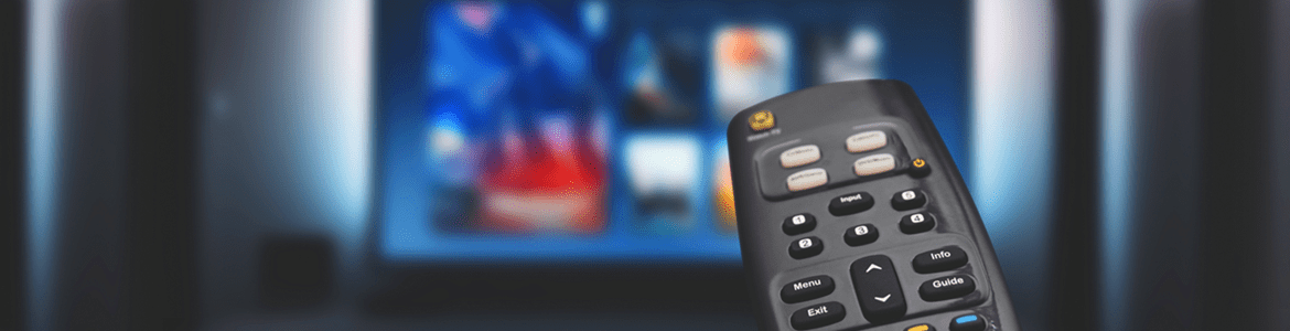 Remote pointed at TV with a streaming service in background