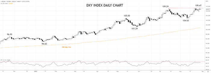 DXY daily chart 30th of August