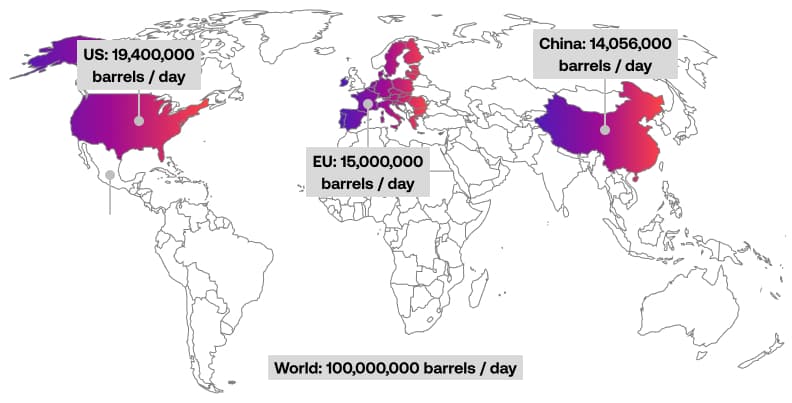 World map showing global oil demand